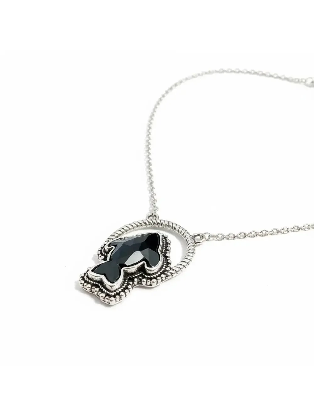 Unique Sterling Silver & Black Onyx Fish Sterling Silver Pendant Necklace